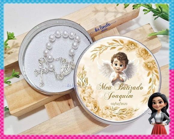 Lembrancinha de Batizado Mini Terço na Latinha