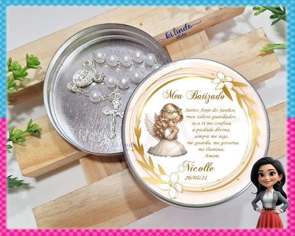 Lembrancinha de Batizado Mini Terço na Latinha