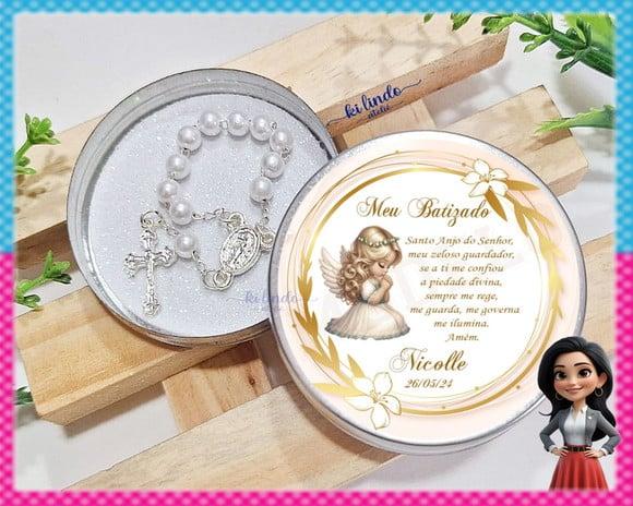 Lembrancinha de Batizado Mini Terço na Latinha
