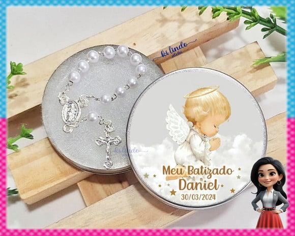 Lembrancinha de Batizado Mini Terço na Latinha