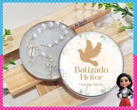 Lembrancinha de Batizado Mini Terço na Latinha
