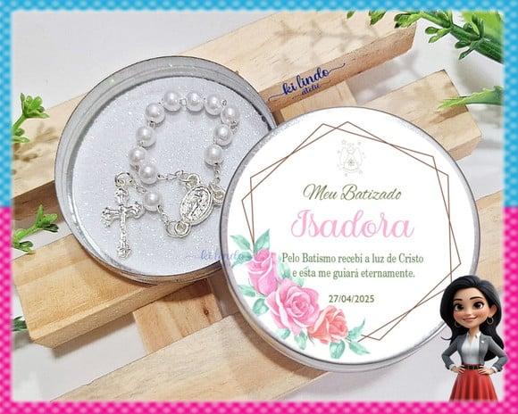 Lembrancinha de Batizado Mini Terço na Latinha