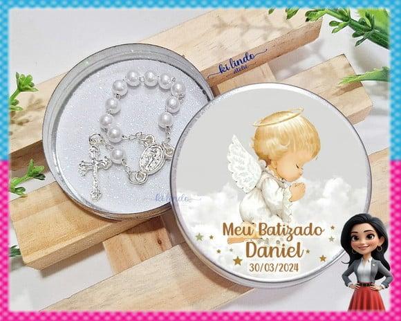 Lembrancinha de Batizado Mini Terço na Latinha