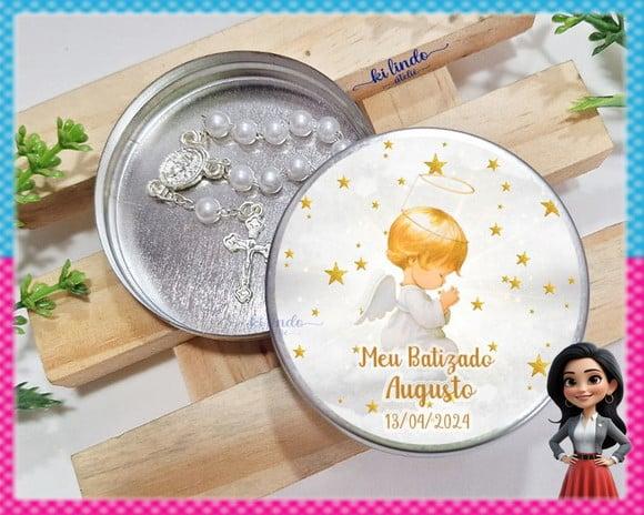 Lembrancinha de Batizado Mini Terço na Latinha