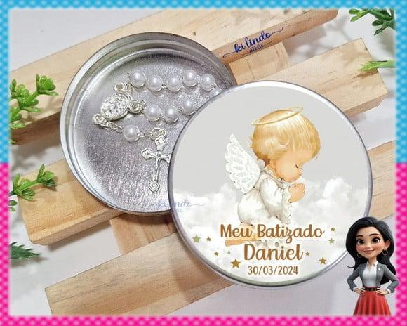 Lembrancinha de Batizado Mini Terço na Latinha
