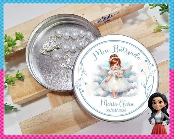 Lembrancinha de Batizado Mini Terço na Latinha