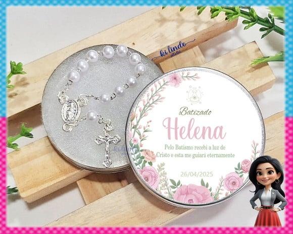 Lembrancinha de Batizado Mini Terço na Latinha Personalizada