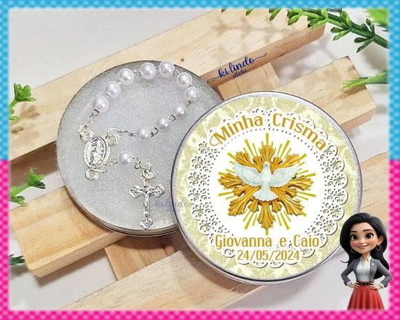 Lembrancinha de Crisma Mini Terço na Latinha