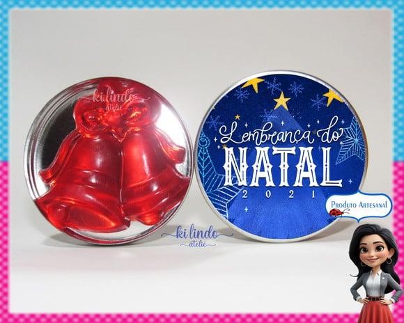 Lembrancinha de Natal Sabonete Sino na Latinha Morango