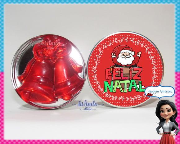 Lembrancinha de Natal Sabonete Sino na Latinha Morango