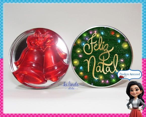Lembrancinha de Natal Sabonete Sino na Latinha Morango