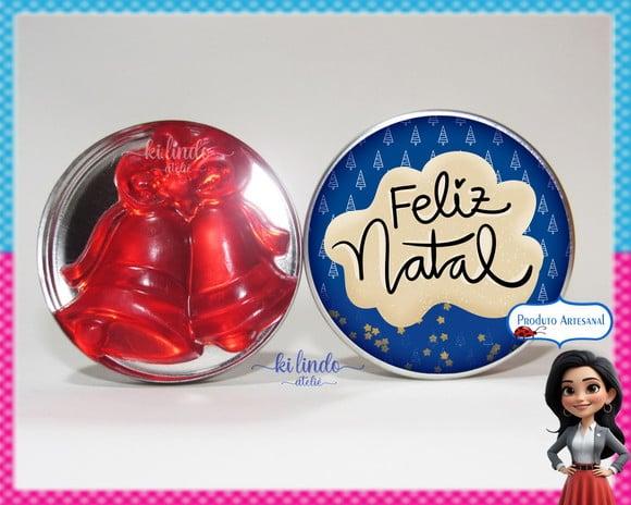 Lembrancinha de Natal Sabonete Sino na Latinha Morango
