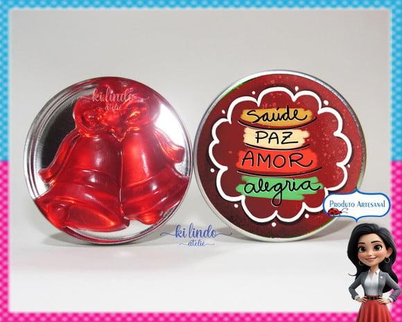 Lembrancinha de Natal Sabonete Sino na Latinha Morango