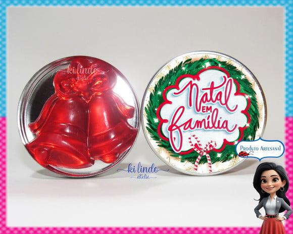 Lembrancinha de Natal Sabonete Sino na Latinha Morango