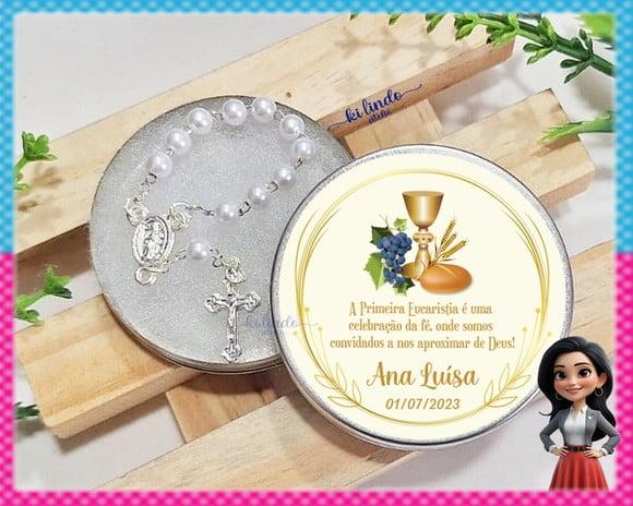 Lembrancinha Primeira Eucaristia Mini Terço na Latinha
