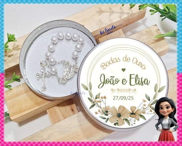 Lembrancinhas Bodas de Ouro 50 Anos Mini Terço