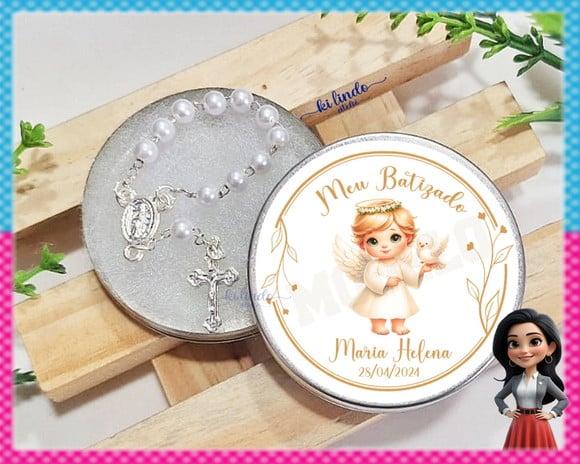 Mini Terço na Latinha Lembrancinha Batizado