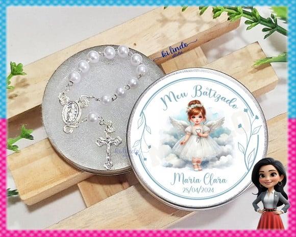 Mini Terço na Latinha Lembrancinha Batizado