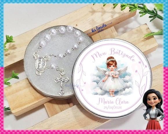 Mini Terço na Latinha Lembrancinha Batizado