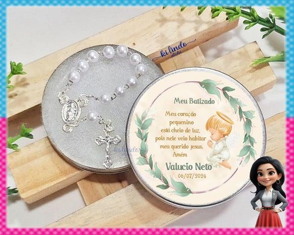 Mini Terço na Latinha Lembrancinha Batizado