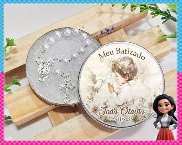 Mini Terço na Latinha Lembrancinha de Batizado