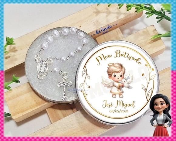 Mini Terço na Latinha Lembrancinha de Batizado