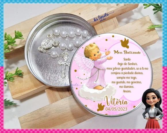 Mini Terço na Latinha Lembrancinha de Batizado