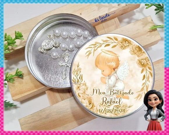 Mini Terço na Latinha Lembrancinha de Batizado