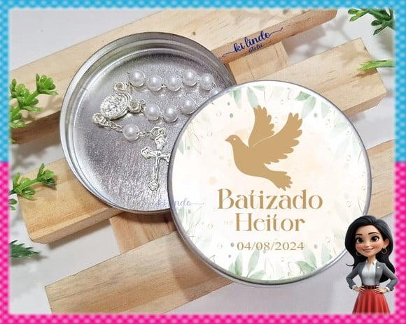 Mini Terço na Latinha Lembrancinha de Batizado
