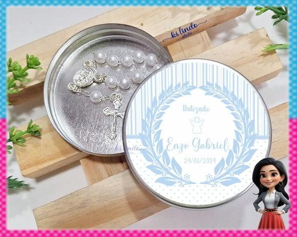 Mini Terço na Latinha Lembrancinha de Batizado