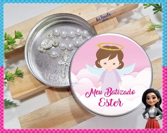 Mini Terço na Latinha Lembrancinha de Batizado
