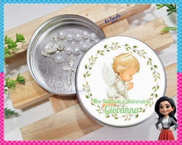 Mini Terço na Latinha Lembrancinha de Batizado