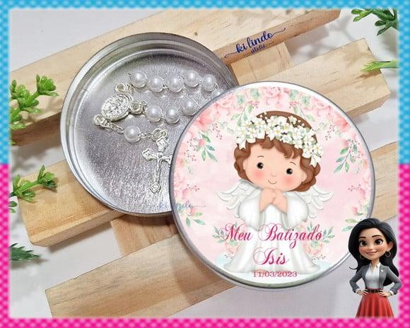 Mini Terço na Latinha Lembrancinha de Batizado
