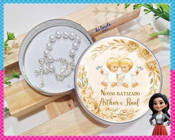 Mini Terço na Latinha Lembrancinha de Batizado