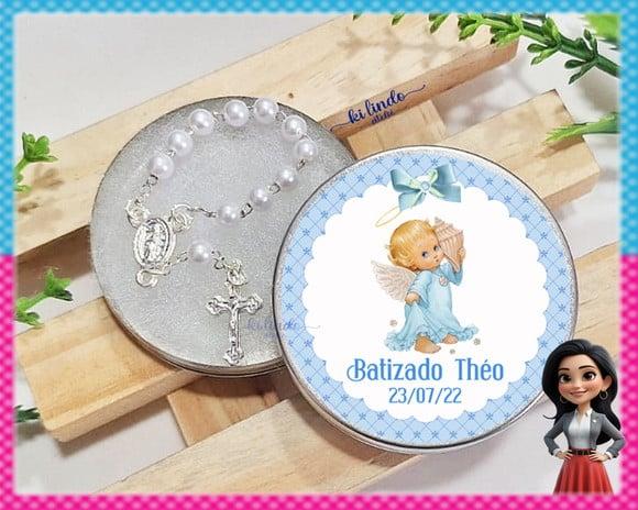 Mini Terço na Latinha Lembrancinha de Batizado