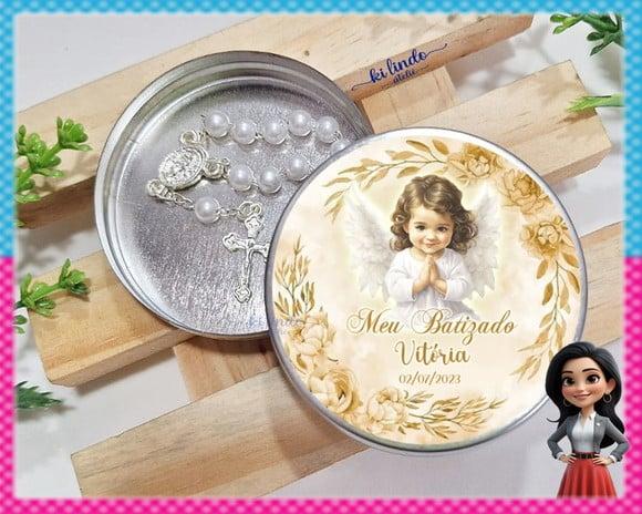 Mini Terço na Latinha Lembrancinha de Batizado