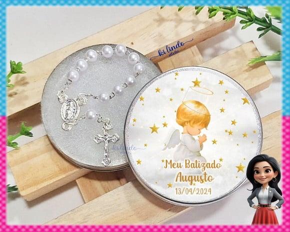 Mini Terço na Latinha Lembrancinha de Batizado