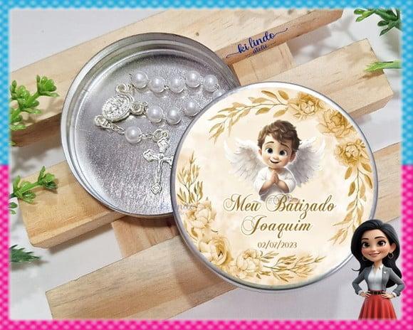 Mini Terço na Latinha Lembrancinha de Batizado