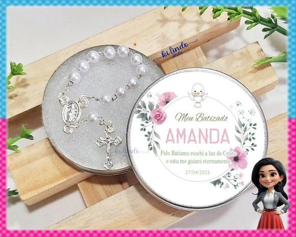 Mini Terço na Latinha Lembrancinha de Batizado