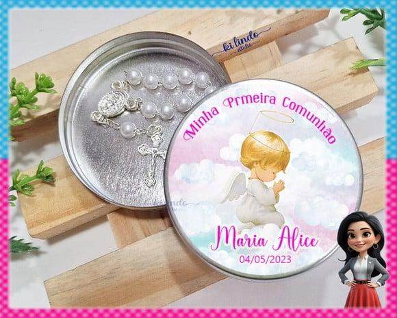 Mini Terço na Latinha Lembrancinha de Primeira Comunhão