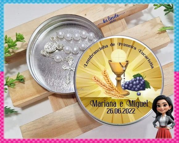 Mini Terço na Latinha Lembrancinha de Primeira Comunhão