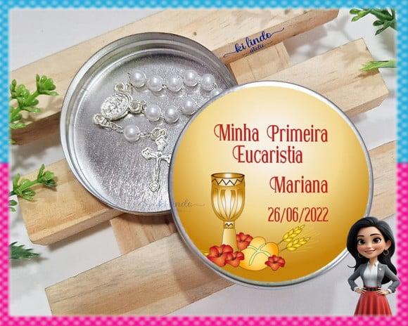 Mini Terço na Latinha Lembrancinha de Primeira Eucaristia