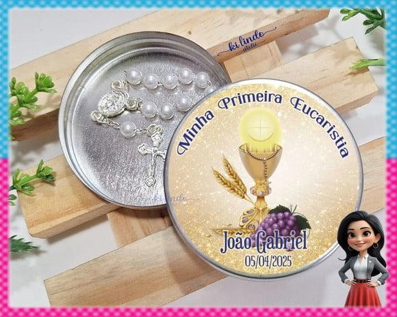 Mini Terço na Latinha Lembrancinha de Primeira Eucaristia