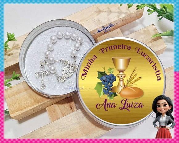 Mini Terço na Latinha Lembrancinha de Primeira Eucaristia