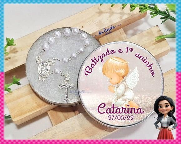 Mini Terço na Latinha Lembrancinha de Primeira Eucaristia