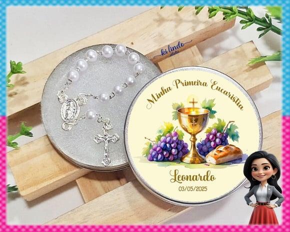 Mini Terço na Latinha Lembrancinha de Primeira Eucaristia