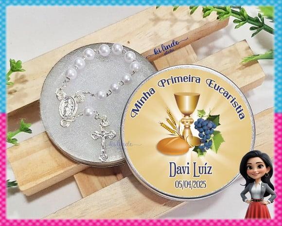 Mini Terço na Latinha Primeira Eucaristia