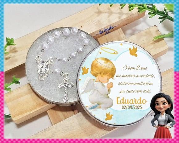 Mini Terço na Latinha Lembrancinha de Batizado