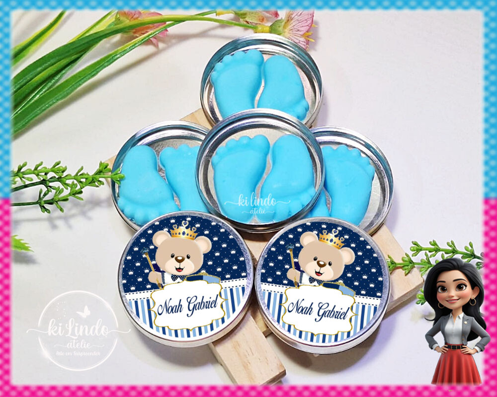 Mini Sabonete de Pezinhos na Latinha Personalizada Ursinho