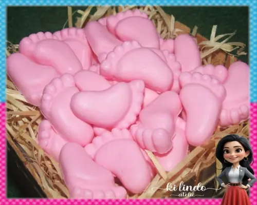 100 Sabonetes de Pezinho de Bebê Rosa
